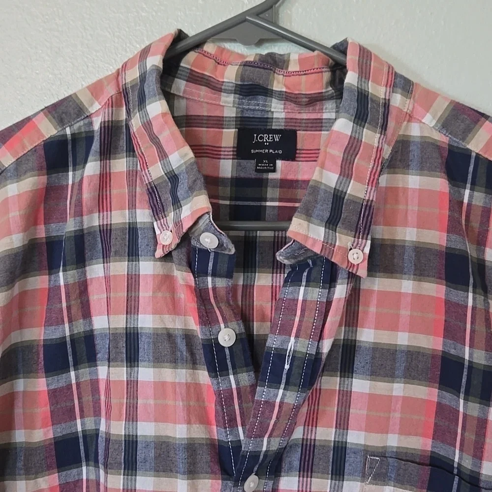 J. Crew Pink And Navy Plaid Button Down Size XL